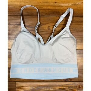 Under Armour Seamless Low Long Sports Bra Light Blue White Medium MD Compression